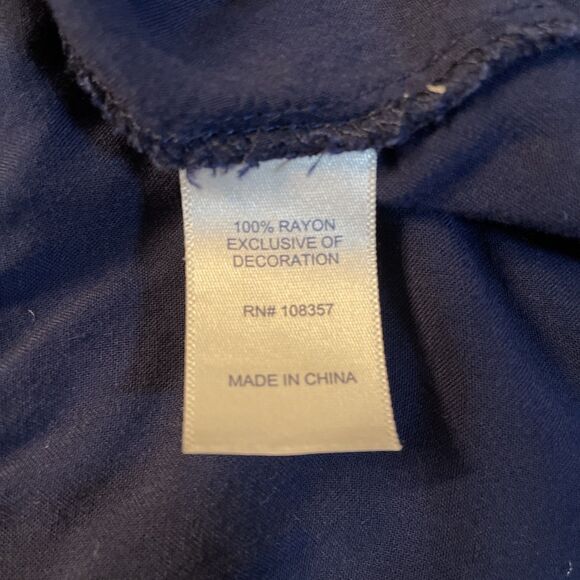 Liz Claiborne Blouse Keyhole Neck 3/4 Sleeve Shirt Blue Large Boho Embroidered‎ - Picture 10 of 10